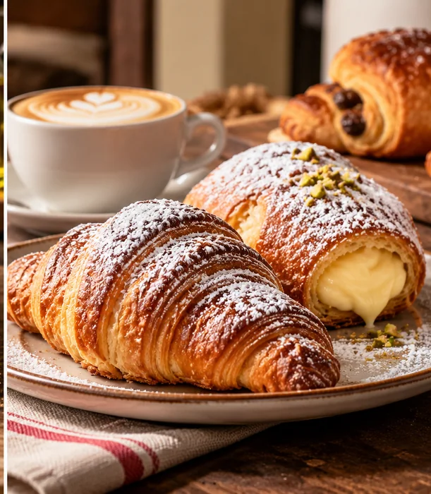 Bollería de inspiración italiana con croissants y pasteles