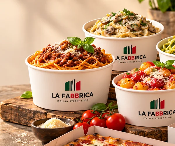 Pasta italiana preparada con salsa y albahaca
